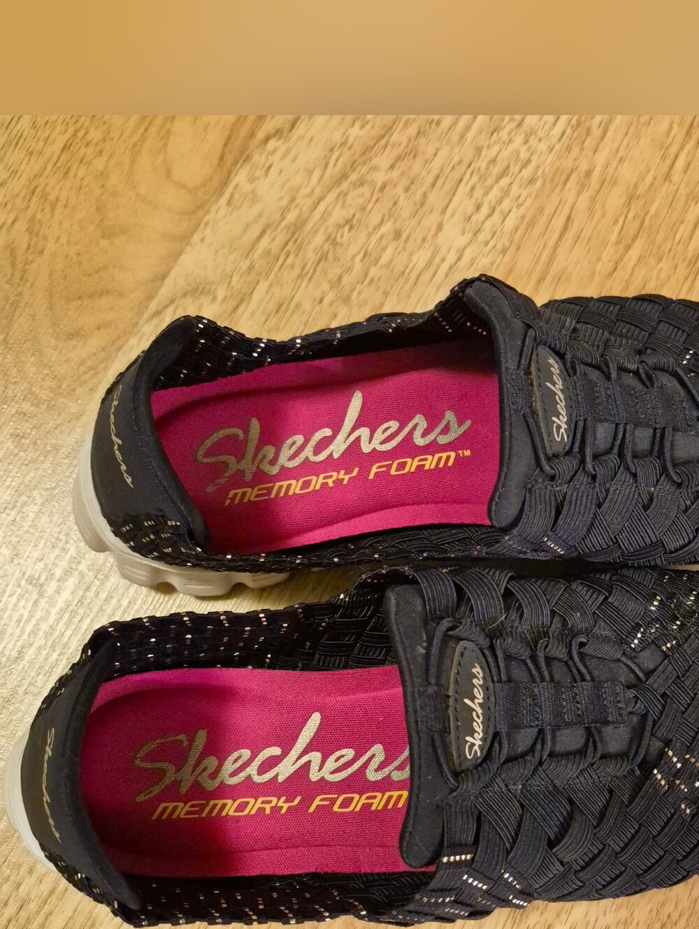 Skechers Navy Woven Slip-On Sneakers with Pink Insoles - Picture 8 of 9